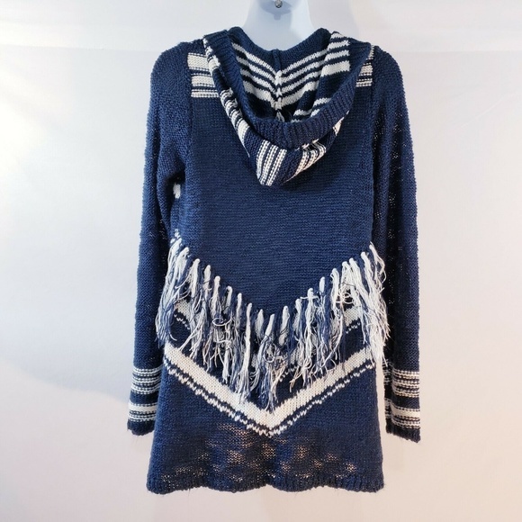 BONGO Womens Sweater Navy Blue Ivory Striped Fring - Picture 6 of 8
